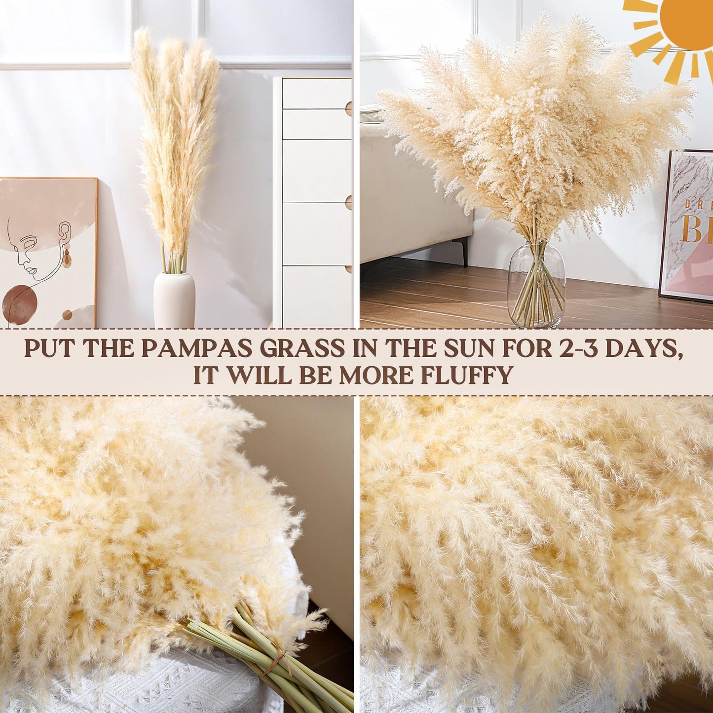 40" 33PCS Dried Pampas Grass Decor Tall,Large Natural Beige pompas Grass Tall Pampas Grass for Floor Vase,Wedding,Party,Farmhouse,Boho Home Decor,and Creating a Bohemian Ambiance