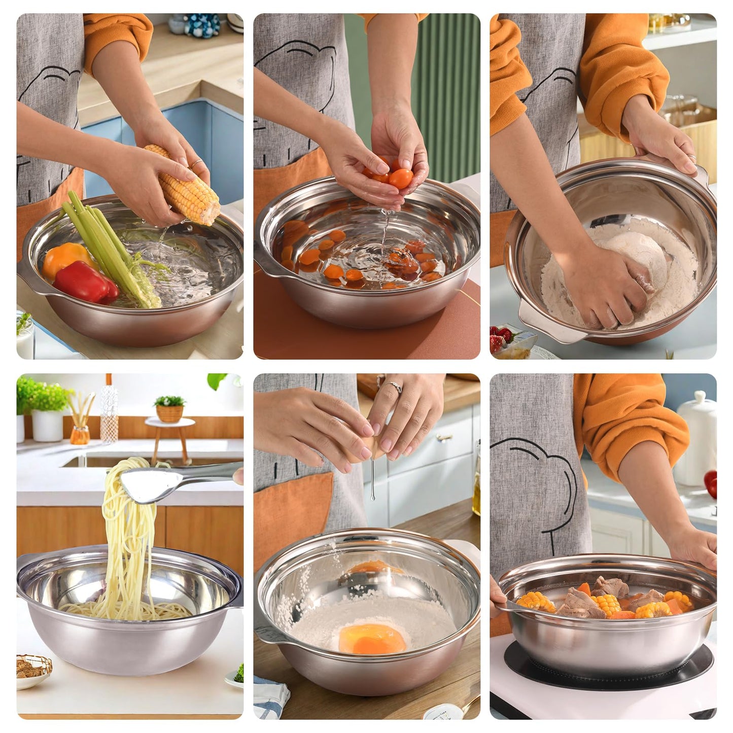 POPGRADE Stainless Steel Colander for Kitchen, 2.5QT Rice Washer Strainer with Mixing Bowl, Colander Bowl Set with Microporous for Washing Rice, Pasta, Spaghetti, Fruits, Dishwasher Safe(2PC)