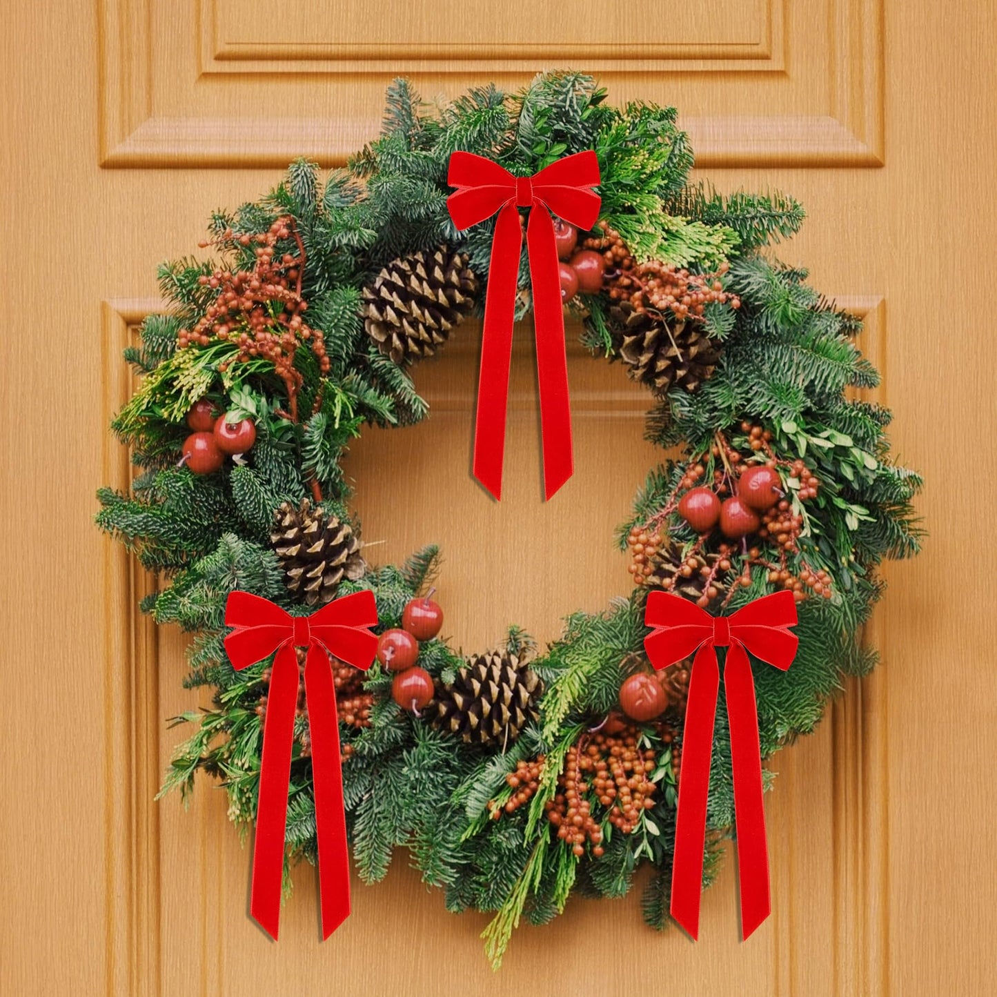 12Pcs Red Velvet Ribbon Bows Christmas Tree Decorations,5in x 10in Xmas Ornaments for Tree Home Party Front Door Wreath Holiday Decor