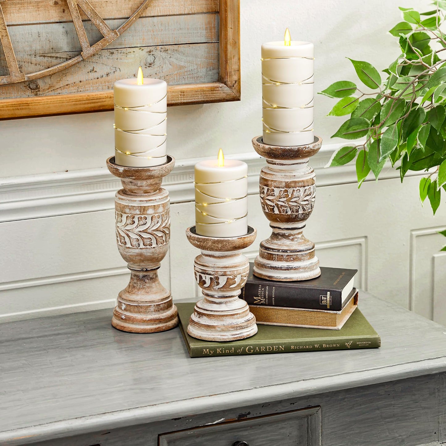 Flameless LED Candles with Timer 3 pc Flickering Flameless Candles for Romantic Ambiance and Home Decoration,with Embedded Star String，Battery Operated Candles