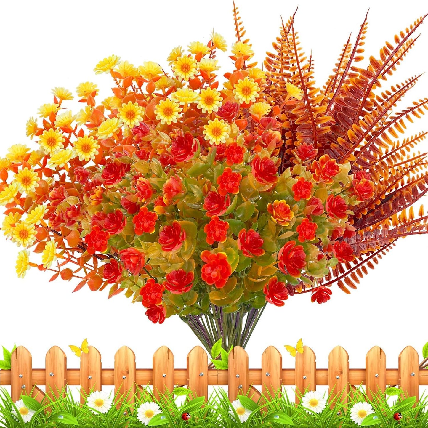TURNMEON 20 Bundles Artificial Fall Flowers Fall Decorations for Home-UV Resistant Fake Mums Artificial Flowers for Outdoors Faux Plant Plastic Flowers Gardens Porch Autumn Thanksgiving Fall Decor