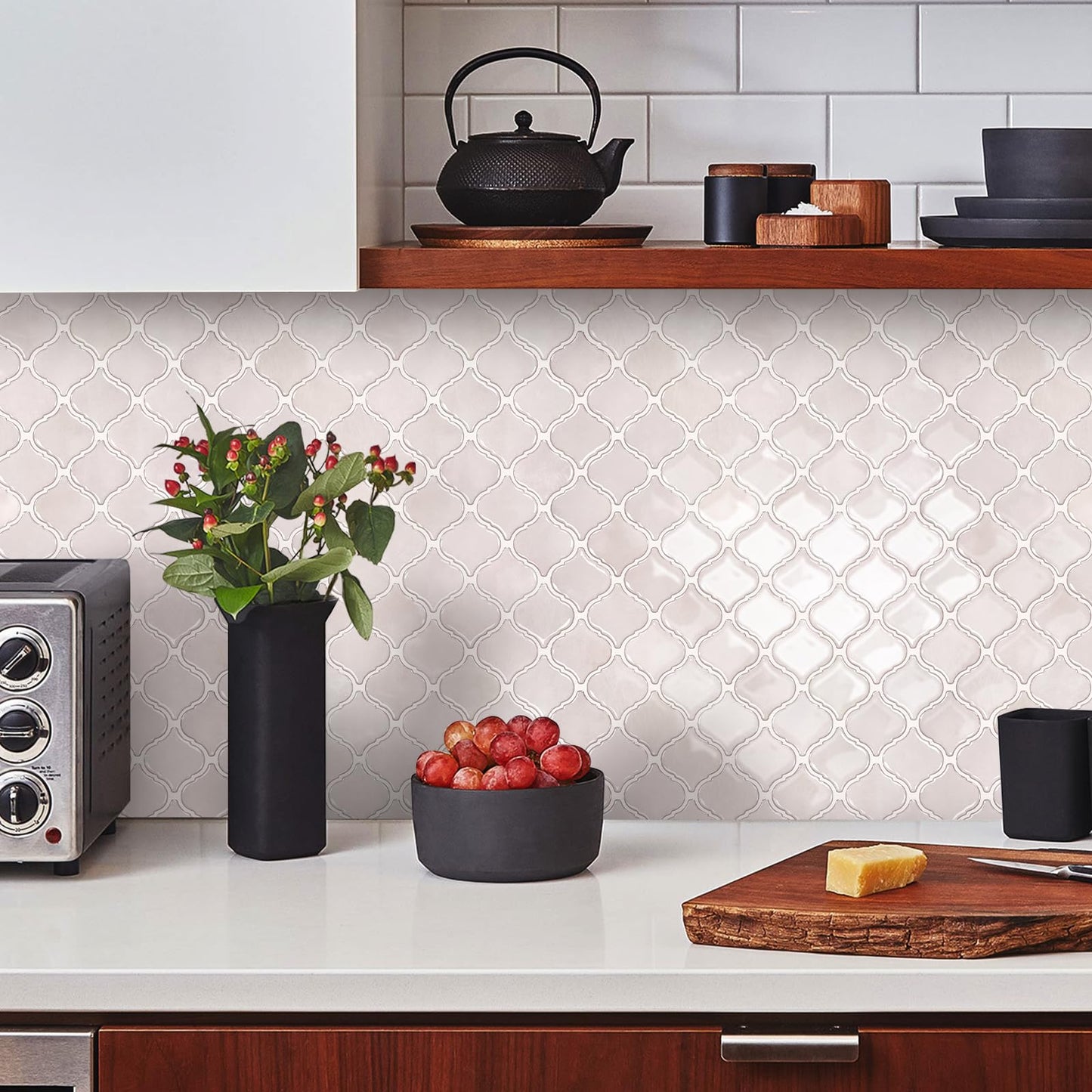 STICKGOO Arabesque Peel and Stick Backsplash, 12”X12” Backsplash Tile for Kitchen Peel and Stick, Self Adhesive Wall Tile Stick on Tiles (Pink Grey)