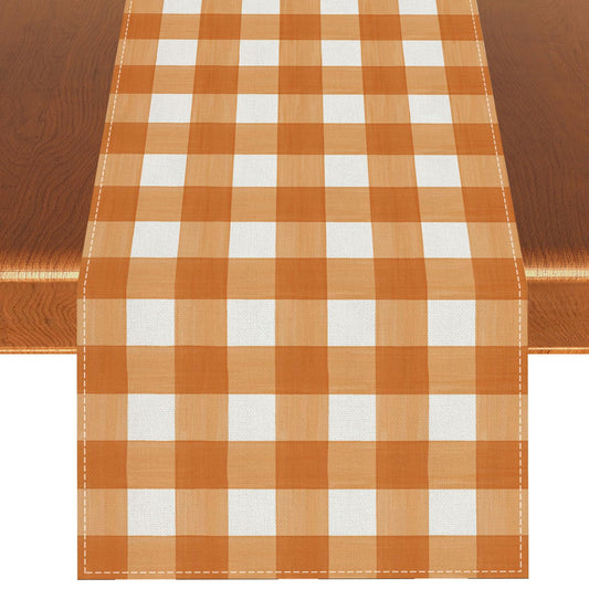 Linen Watercolor Black White Buffalo Check Plaid Table Runner Gingham Tablecloth Farmhouse Spring Summer Fall Home Kitchen Table Decorations-13×72'' (Orange and White)