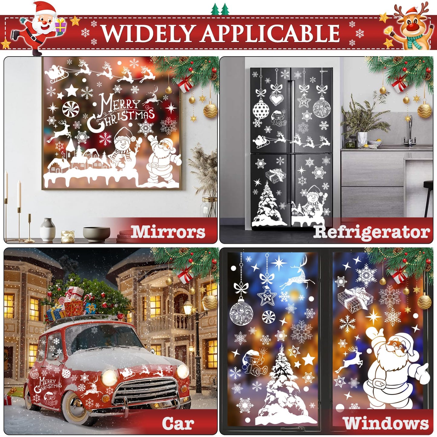 236PCS Double-Sided Snowflakes Christmas Window Stickers, Snowman Xmas Decorations Stickers for Glass Window, Reusable Christmas Decorations