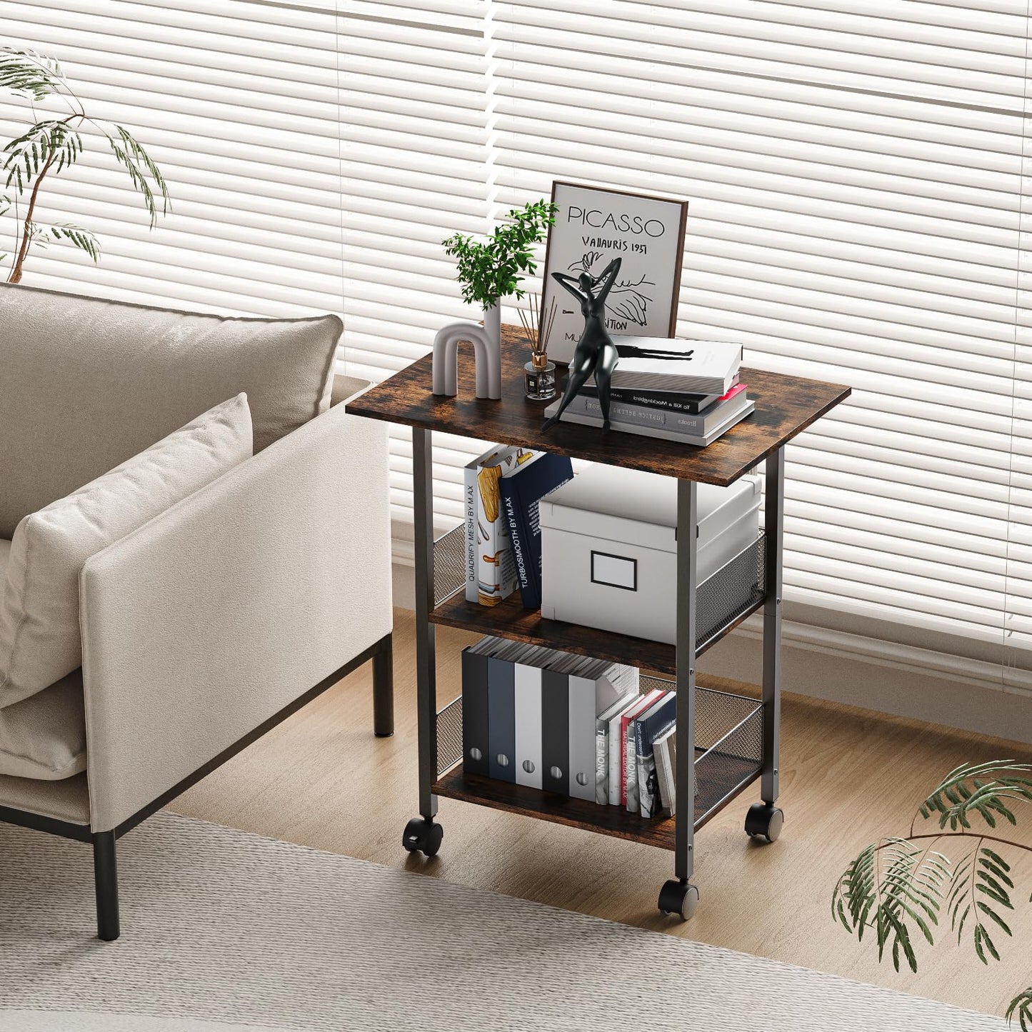 BOHDK Printer Stand, 3-Tier Industrial Large Printer Table with Shelf, 23"x15" Mobile Heavy Duty Storage Rack on Wheels for Home Office Printer Fax Machine Scanner Copier