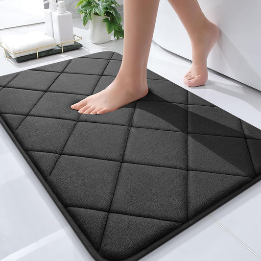 OLANLY Memory Foam Bath Mat 30x20, Ultra Soft and Absorbent Bathroom Rugs, Machine Washable, Comfortable Bath Carpet for Bathroom Floor, Tub and Shower, Black