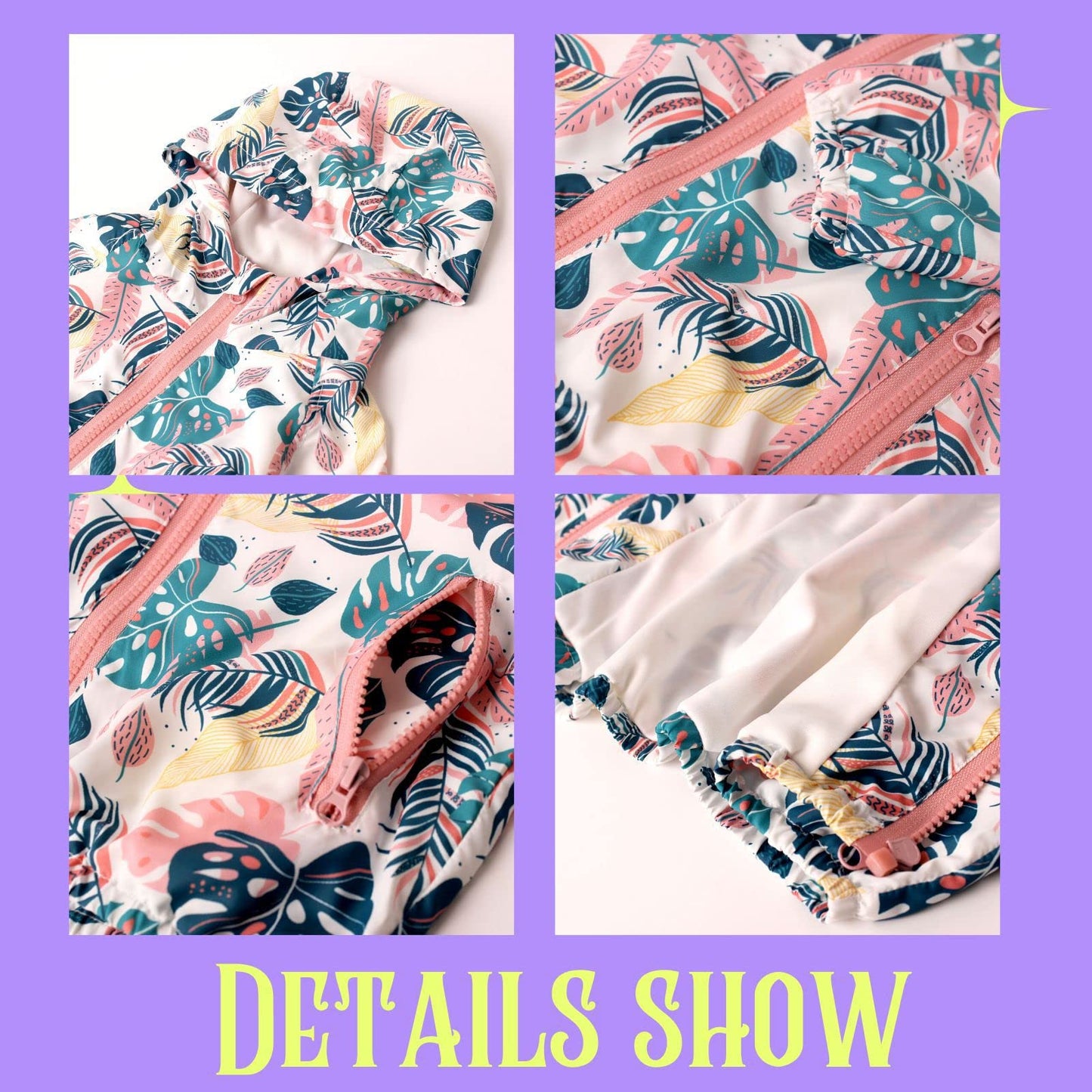 WELAKEN Girls' Water-resistant Jacket with Leaf Print, Sun Protection and Seasonal Transformation Jacket