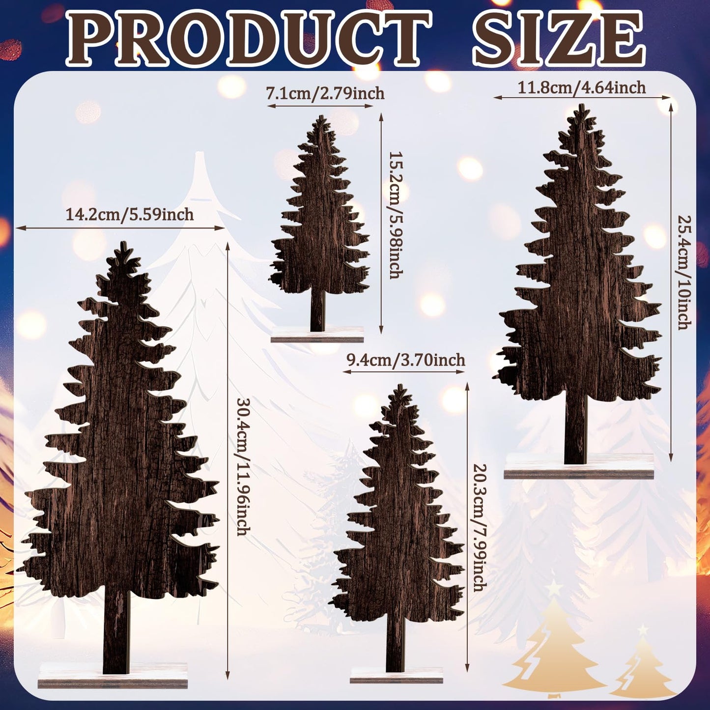 Barydat 4 Pcs Christmas Table Decorations Wooden Pine Trees Reindeer Table Centerpiece Artificial Christmas Decorations Rustic Farmhouse Christmas Decor for Home Table(Christmas Tree)