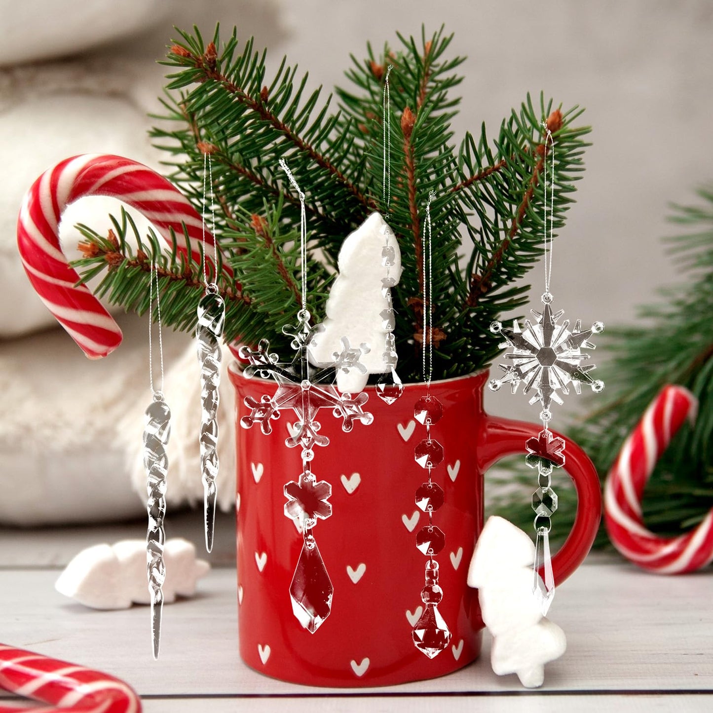 20pcs Christmas Ornaments Set for Tree - Hanging Acrylic Crystal Snowflake Icicle Drop Decorations for Winter Christmas Tree, New Year Party Supplies