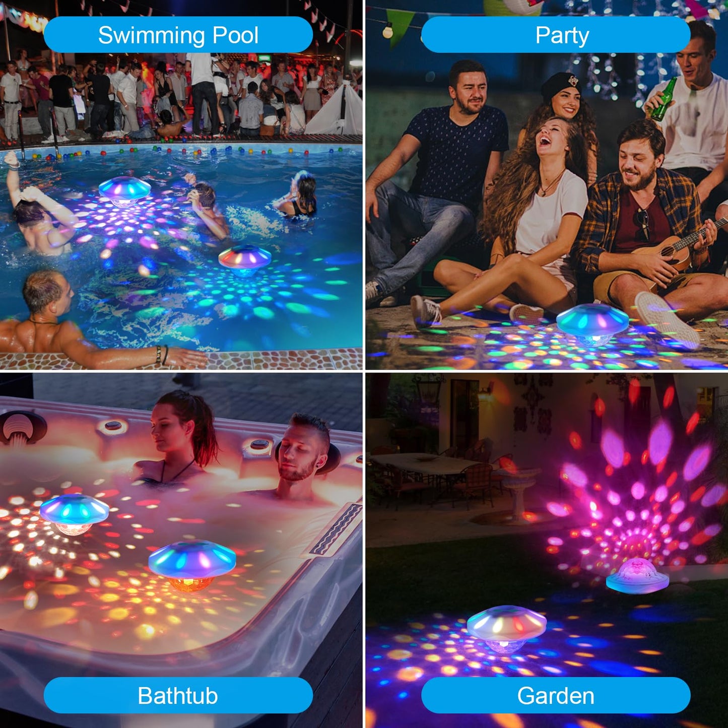 TEPENAR Rechargeable Floating Pool Lights: 2 Pack Pool Light That Float with RGB Color Changing Upper and Lower Floating Lights Remote Control IP68 Waterproof Bathtub Lights for Pond Garden Party