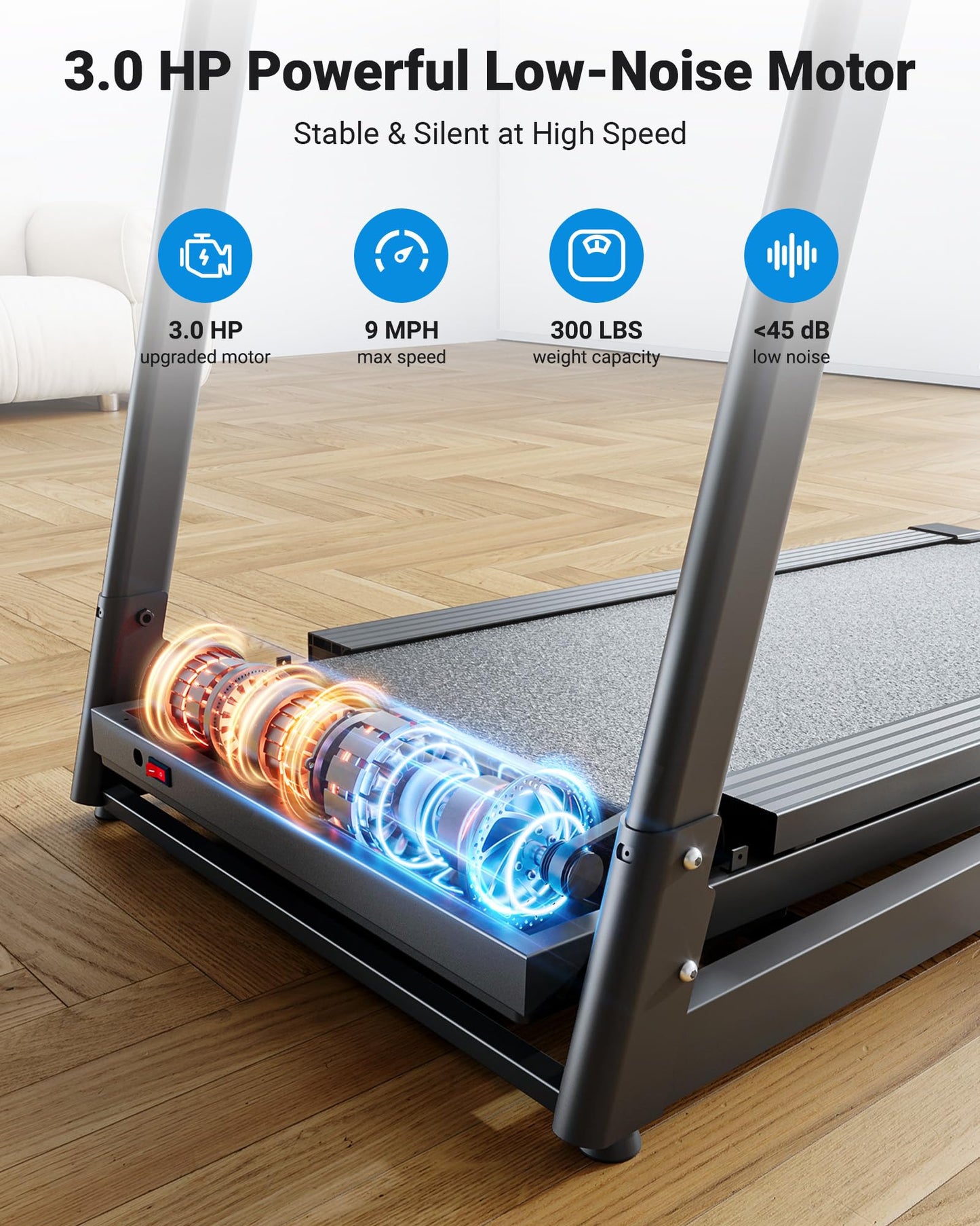 THERUN Treadmills for Home, Running Treadmill with Incline, Foldable Treadmills Heart Rate Sensors, 18″LED Display Manual Incline Adjustment, 3.0HP Treadmill for Indoor Fitness Workouts