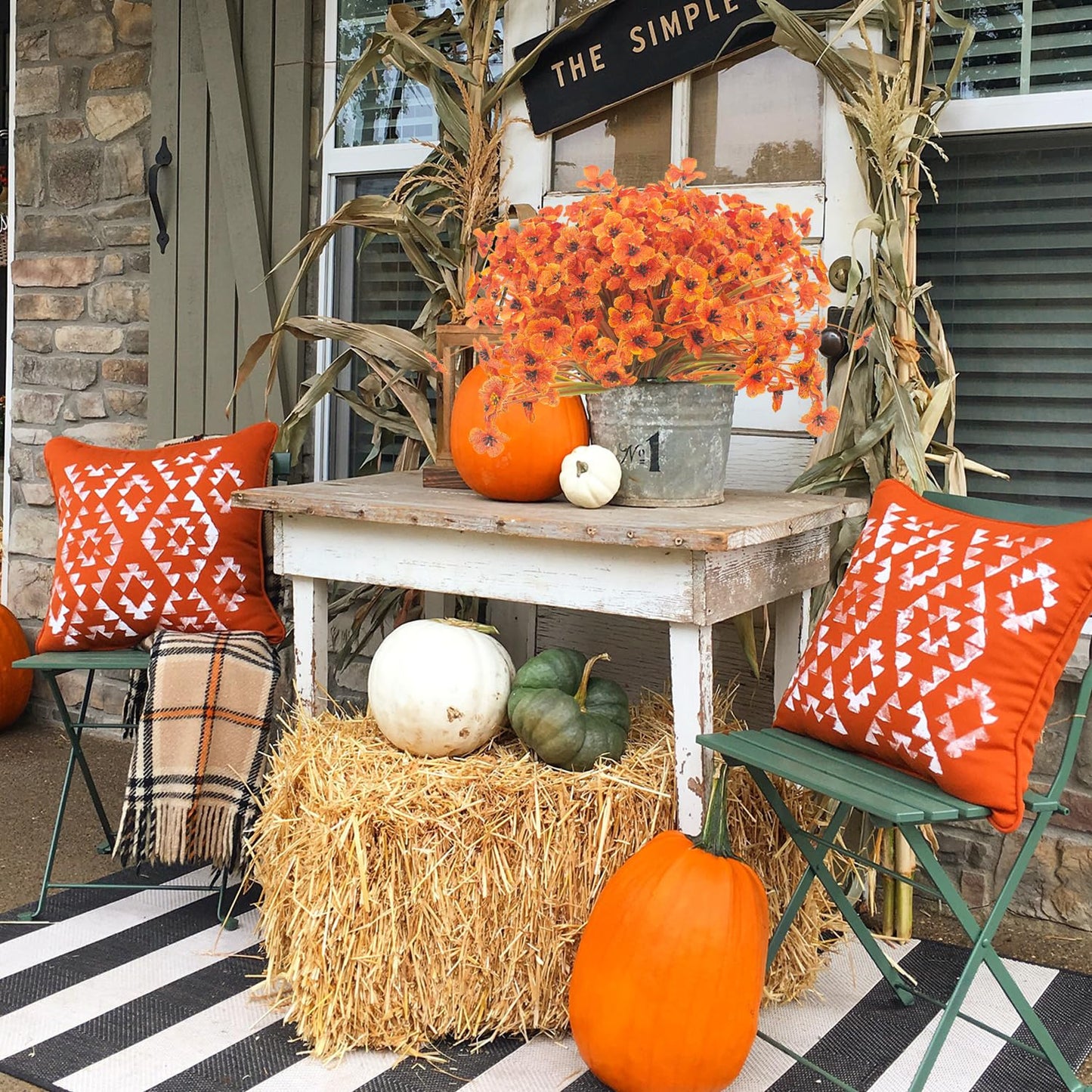 Grunyia Artificial Fall Flowers for Outdoors, 20 Bundles Faux Plants No Fade Plastic Shrubs Autumn Decor Farmhouse Home Garden Thanksgiving (Fall Red)