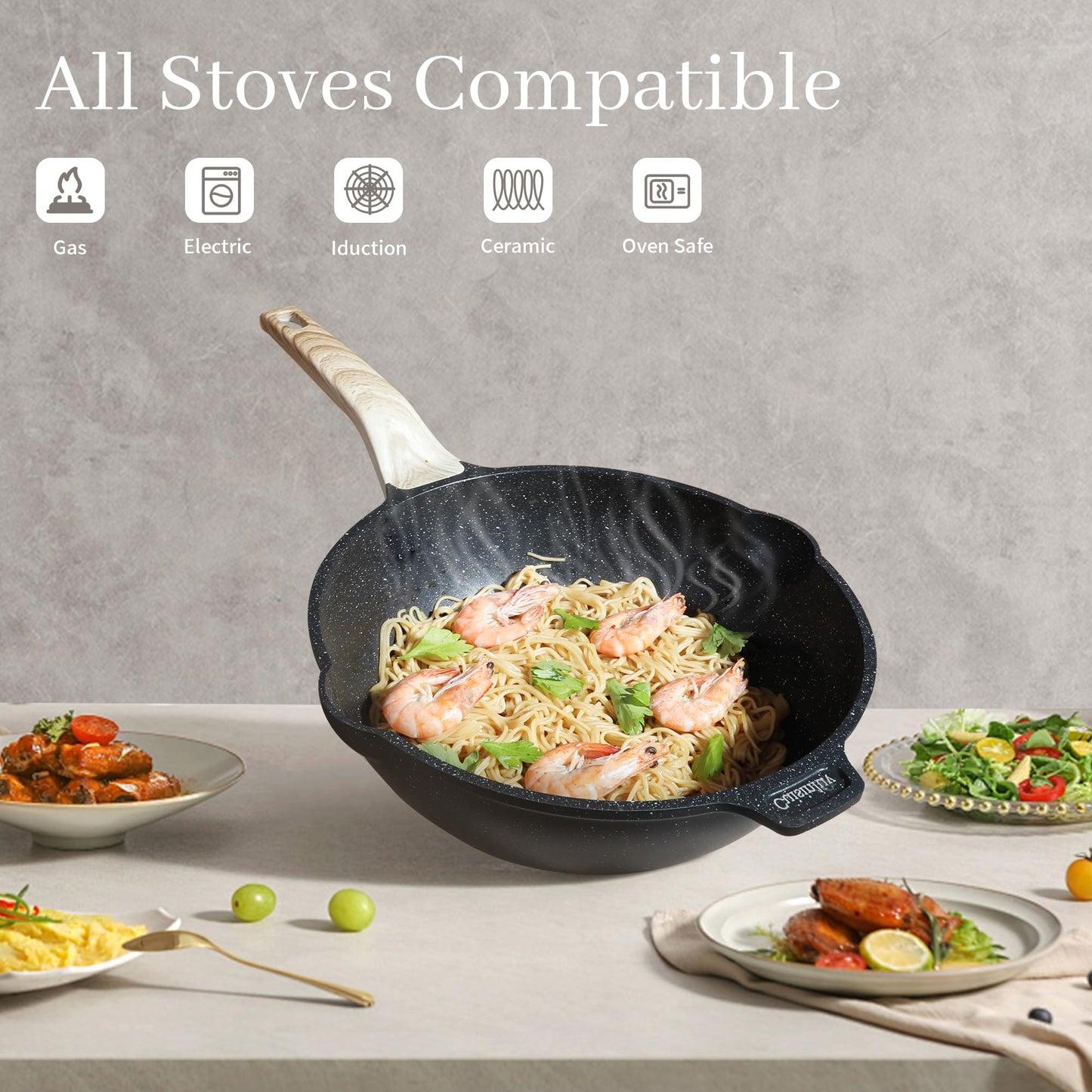 Cuisinluv 23Pcs Pots and Pans Set Non Stick, Kitchen Cookware Sets, Granite Stone Induction Cookware Non Stick Cooking Set w/Frying Pans, Saucepans, Sauté Pan, Griddle Pan, Egg Pan, Black