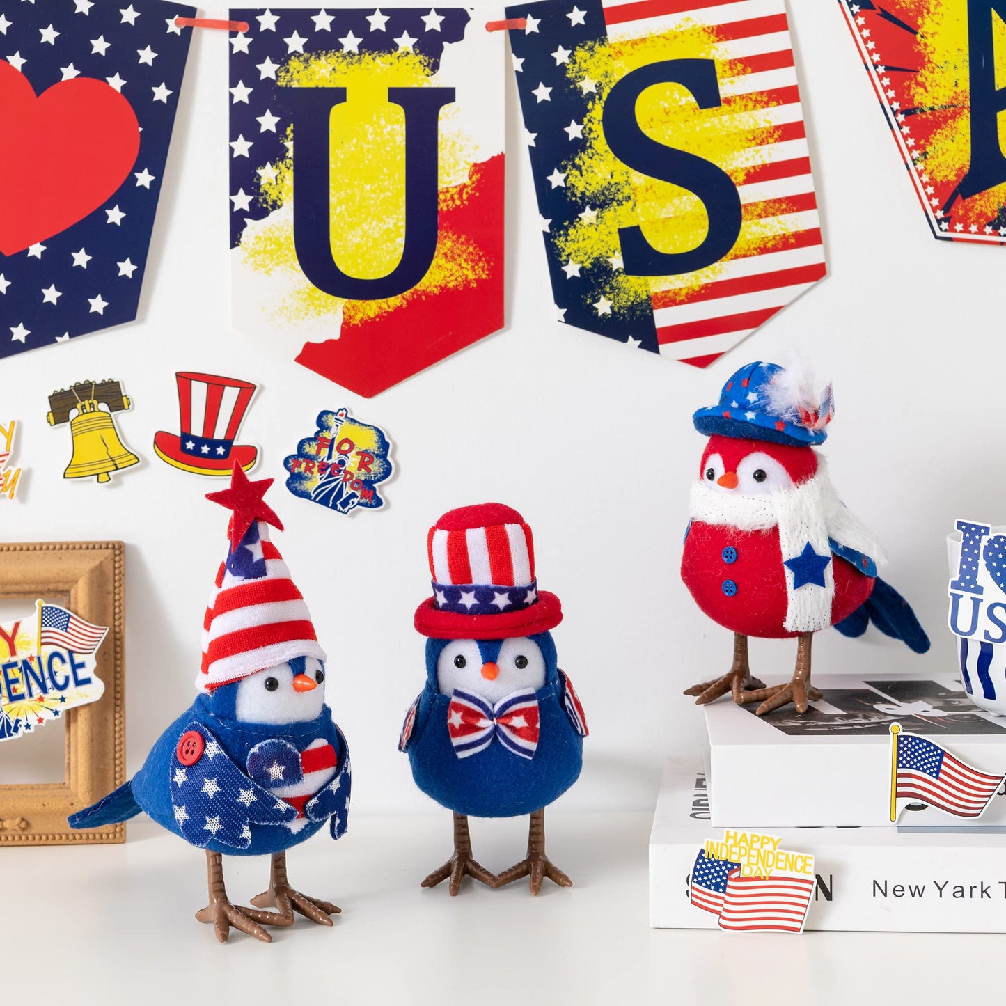FENGJIDA Patriotic Decorations - American Independence Day Gift: 3 Pcs Handmade USA Birds for Home Table Ornaments - Decorations for Patriotic Holidays