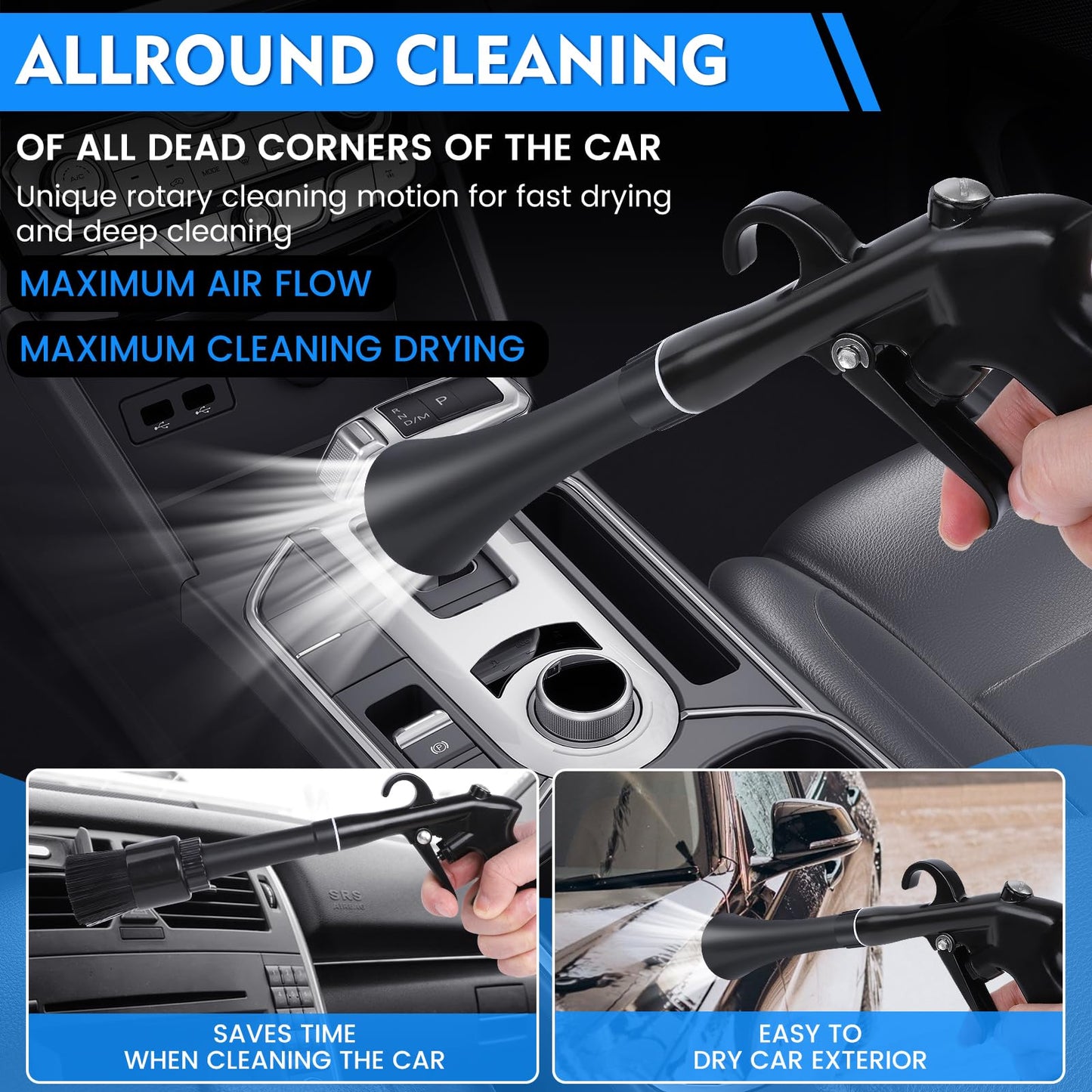 IPELY Car Cleaning Gun, High Pressure Car Blow Gun for Car Detailing, Quickly Clean and Dry Car Surfaces with Strong Air