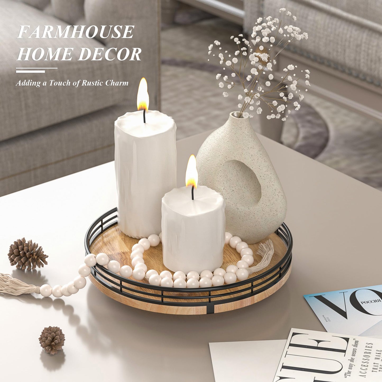 9" Oak Wood Lazy Susan Turntable Organizer for Cabinet, Round Wooden Farmhouse Lazy Susan Organization and Storage for Dining Table, Pantry, Kitchen, Countertop, Cupboard,Home Decor