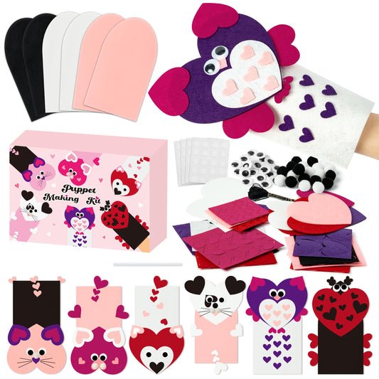 WATINC 6Pcs Hand Puppet Making Kit, Art Craft Felt Sock Puppet Toys, Creative DIY Make Your Own Pompoms Wiggle Googly Eyes Storytelling Role Play Party Supplies Gift for Girls Boys (Wild Animals A)