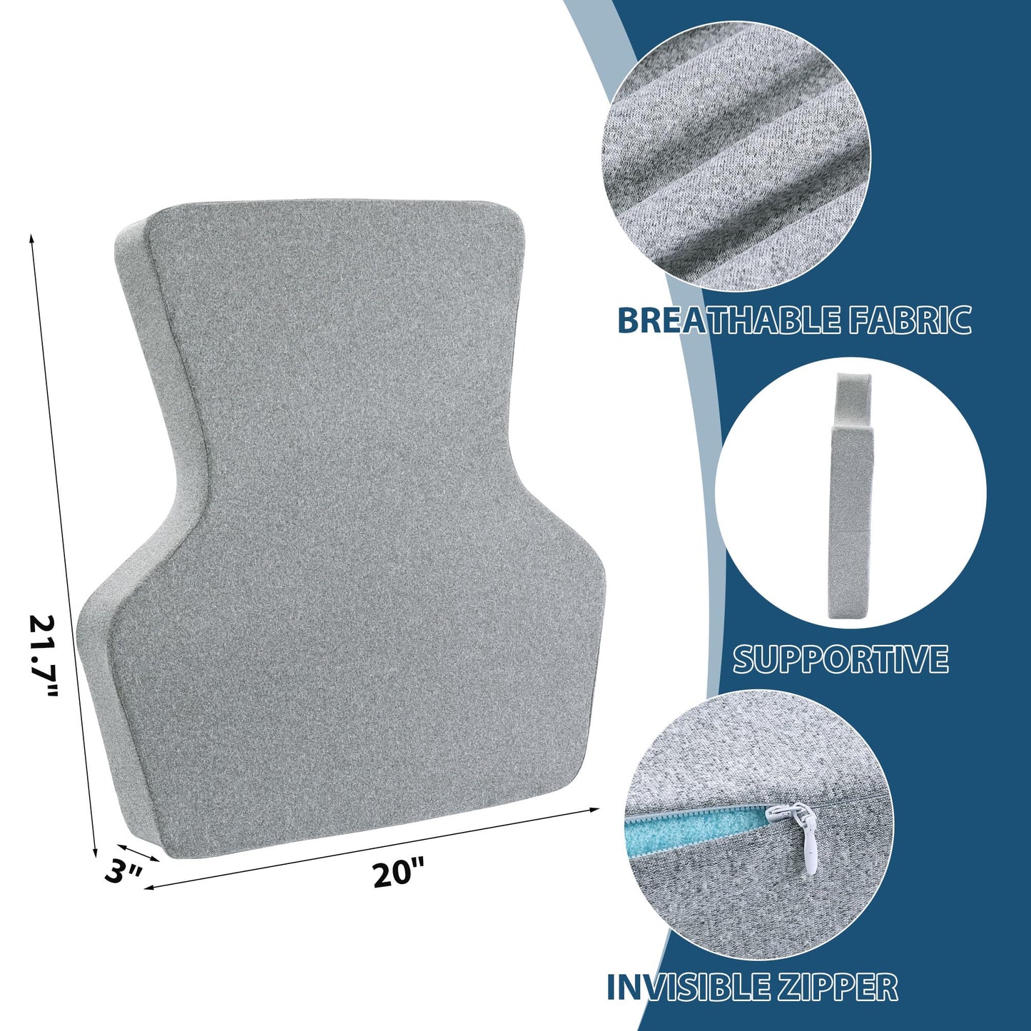 HOMBYS Ergonomic Lumbar Support Pillow for Recliner,Memory Foam Chair Back Support Cushion for Elderly,Extra Large Lumbar Support Pillow,Low Back Pain Relief Cushion,Grey