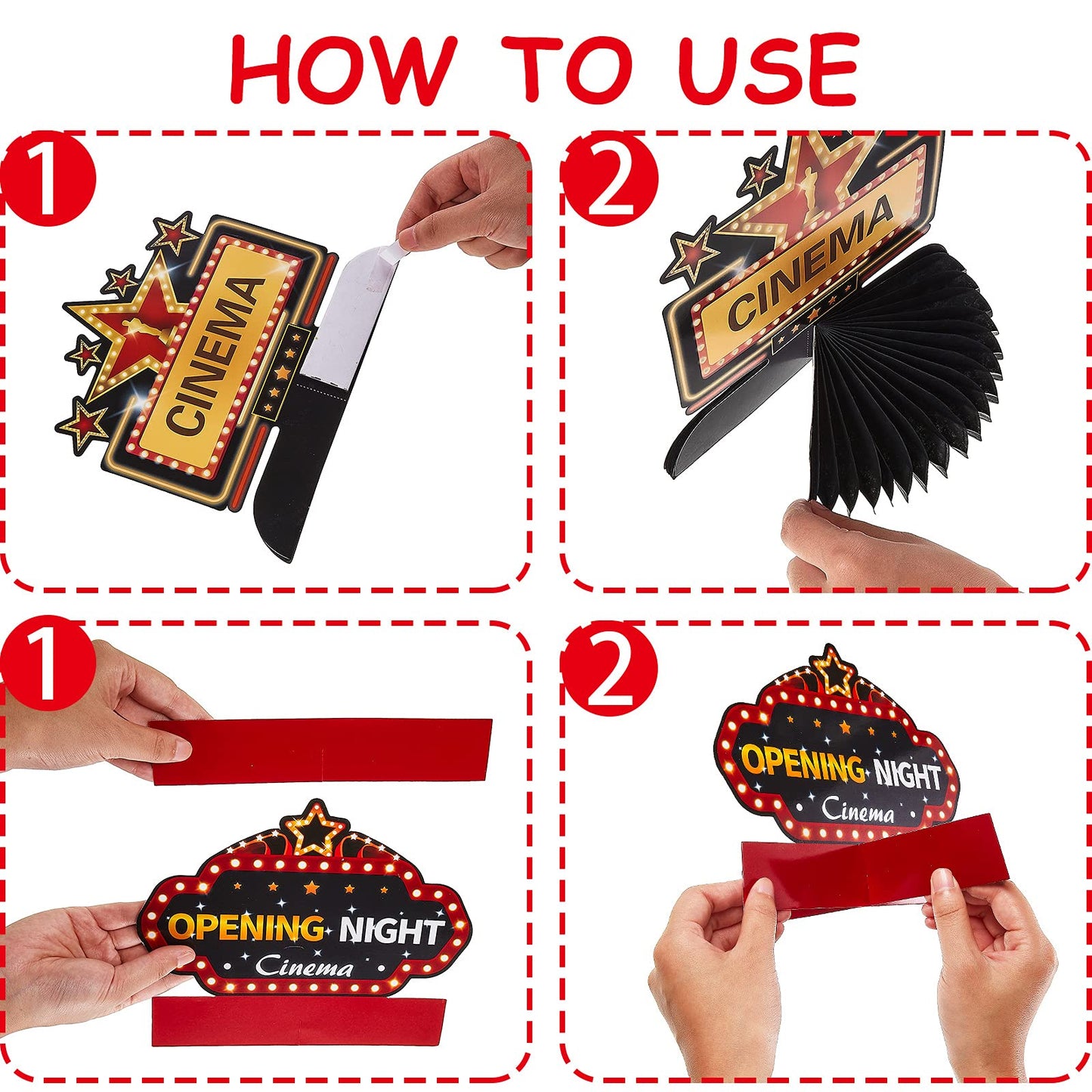 Chinco 12 Pieces Movie Night Party Supplies Decorations Movie Theater Honeycomb Centerpiece 3D Microphone Ticket Star Video Paper Centerpiece Sign Table Decoration for Theater Birthday Party Favors