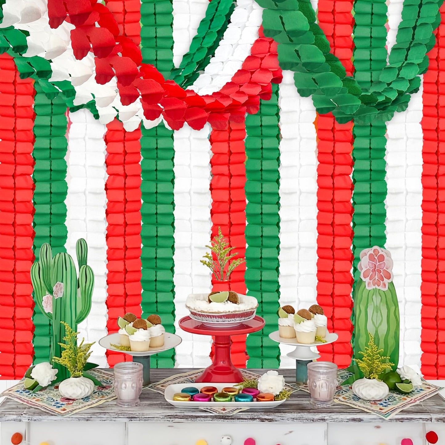 12Pcs Italian Themed Party Decorations Set, Hanging Red White and Green Paper Streamers Garland for Mexican Italian Christmas Decorations
