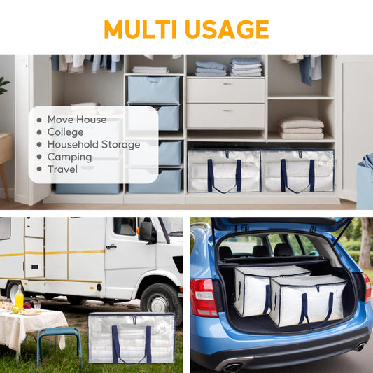 HealSmart 6 Pack Large Moving Bags with Zippers & Handles, Moving Supplies with lids, Heavy Duty Totes for Space Saving, Fold Flat, Moving and Storing, Clear