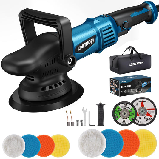 Buffer Polisher, 1600W 7 Inch/6 Inch Rotary Buffer Polisher Waxer, 7 Variable Speed 1000-3500 RPM, Detachable Handle for Car, Boat Sanding, Polishing, Waxing