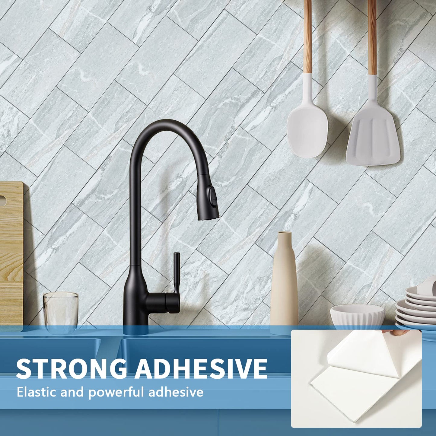 Midcard 98 Pieces Peel and Stick Backsplash SPC Wall Tile, for Kitchen and Bathroom