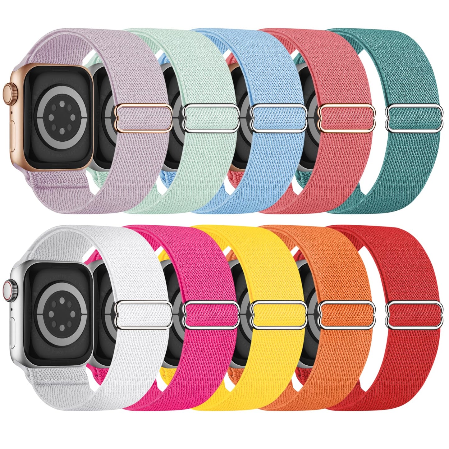 10 Pack Stretchy Bands Compatible with Apple Watch Band 40mm 38mm 41mm 42mm 44mm 45mm 46mm 49mm Women Men, Water-Resistant Solo Loop Elastic Sport Straps for iWatch Series 10 9 8 7 6 5 4 3 SE Ultra