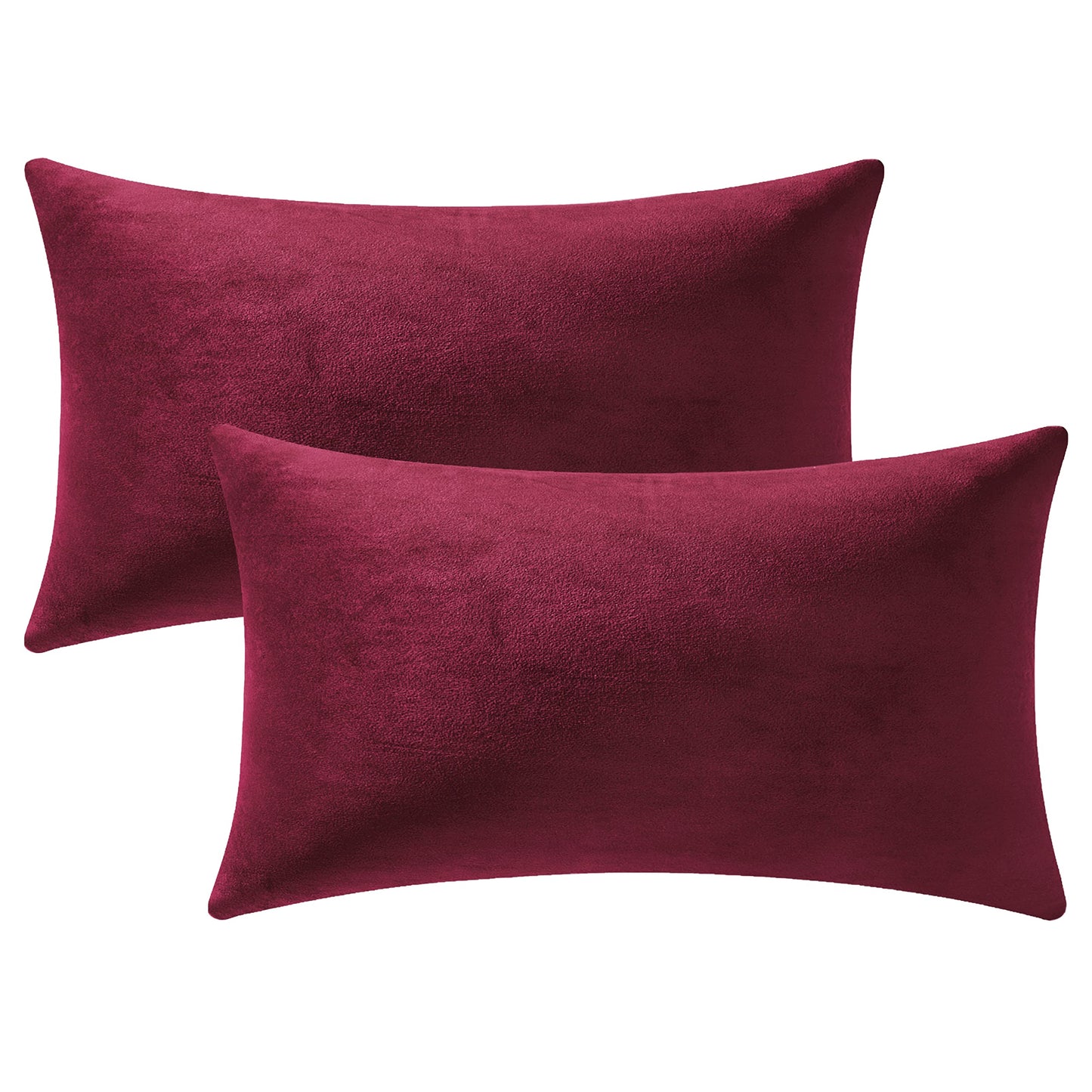 DEZENE Throw Pillow Covers 12x20 Burgundy: 2 Pack Cozy Soft Velvet Rectangular Decorative Pillow Cases for Farmhouse Home Decor