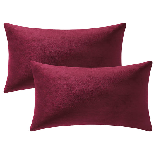 DEZENE Throw Pillow Covers 12x20 Burgundy: 2 Pack Cozy Soft Velvet Rectangular Decorative Pillow Cases for Farmhouse Home Decor