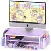 Desk Organizers and Accessories, 2-Tier Computer Monitor Stand for Desk Organizer with Drawer and 2 Pen Holders, Office Desk Accessories Workspace Desktop Organizers for Office Supplies, Purple