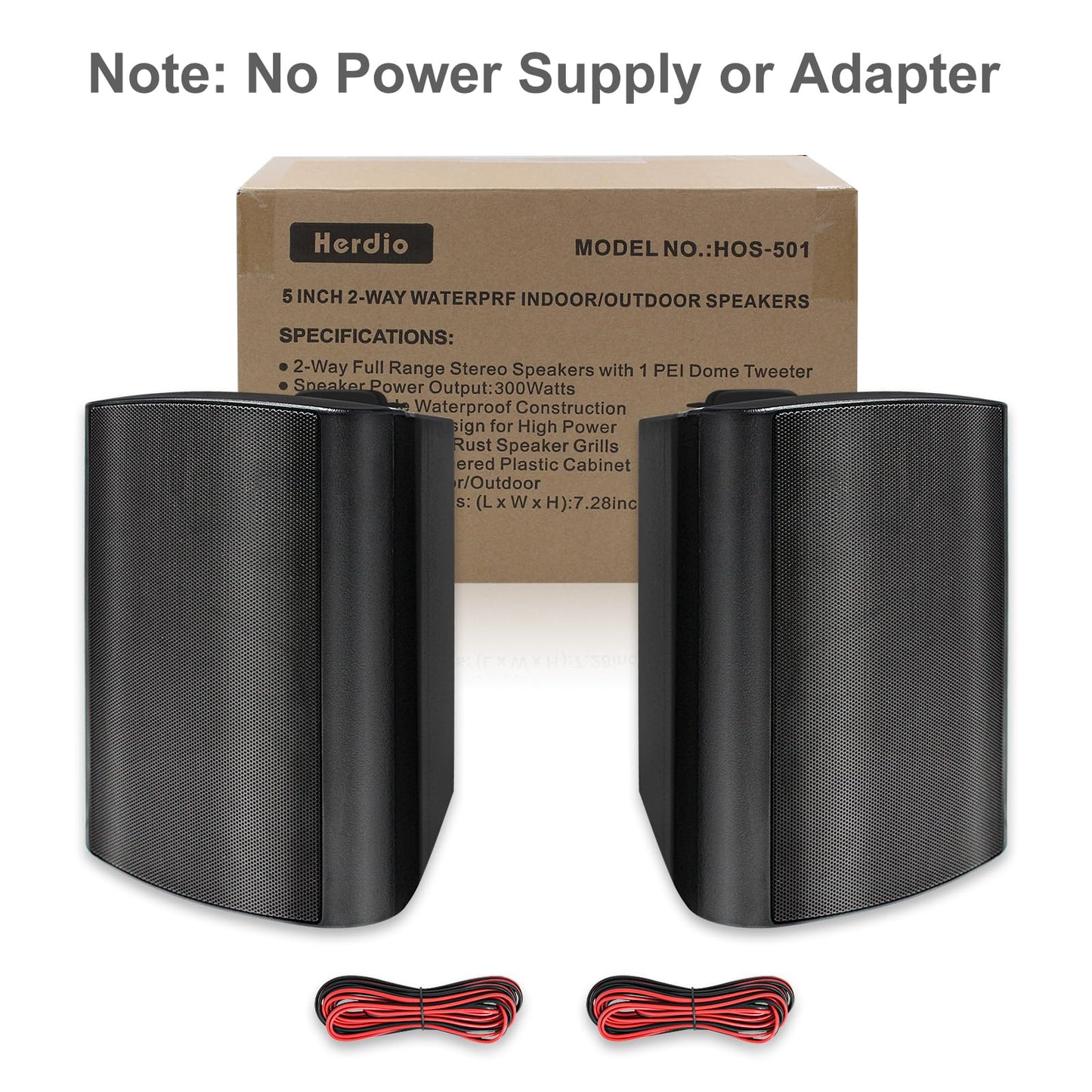 Herdio 5.25 Inches Passive Outdoor Speakers Wired Waterproof, 300 Watts Wall Mount Speakers All Weather for Patio Indoor Deck Countryard (1 Pair, Black)