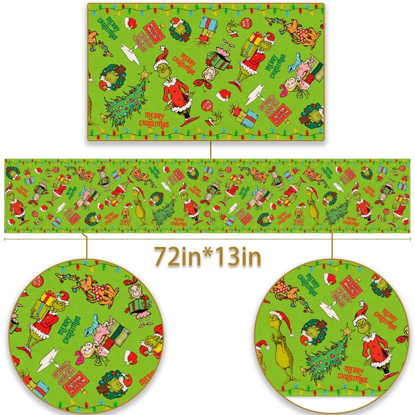 Merry Christmas Table Runner Christmas Xmas Winter Holiday Season Party Decorations Kitchen Fireplace Dining Room Home Decor (Green, 13" x 72")