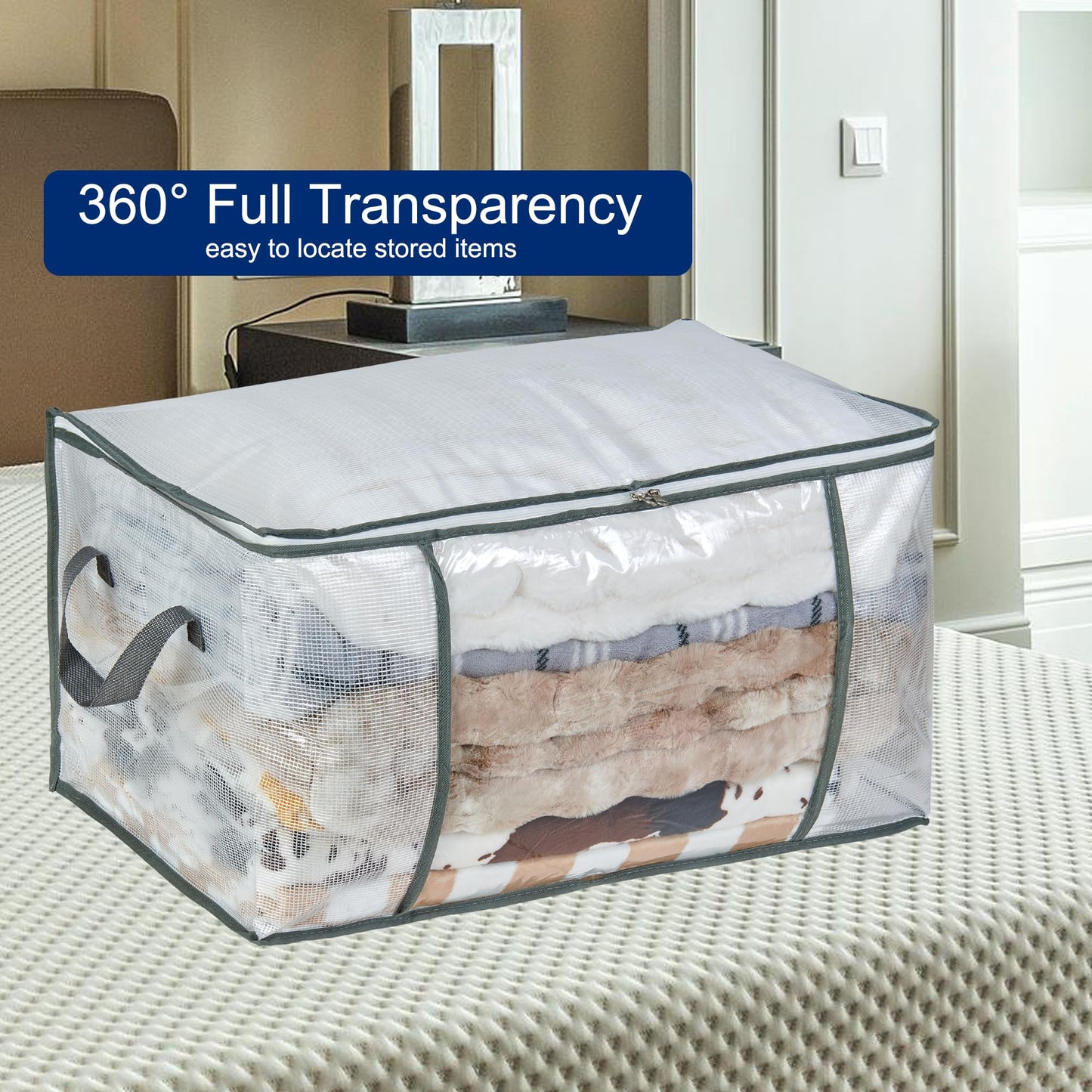 MKOKYD 80L Clear Large Storage Bag, Clothes Storage Containers for Organizing Closet, Bedroom, Underbed, Comforters, Clothing, Blankets, Pillow, Foldable Organizer with Sturdy Handle and Zippers (3)