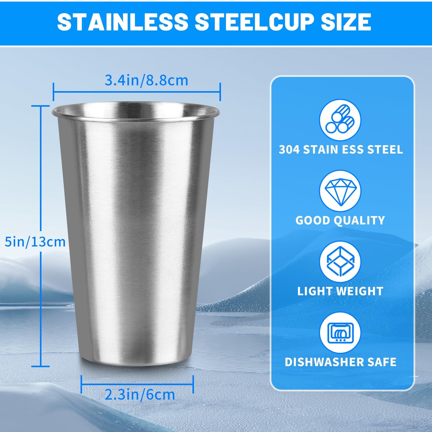 HAMILADUO 4Pack 16 oz Stainless Steel Pint Cups,Stainless Steel Cup,Pint Cup Tumbler，water Tumbler,Stackable,Reusable,BPA Free, (4)