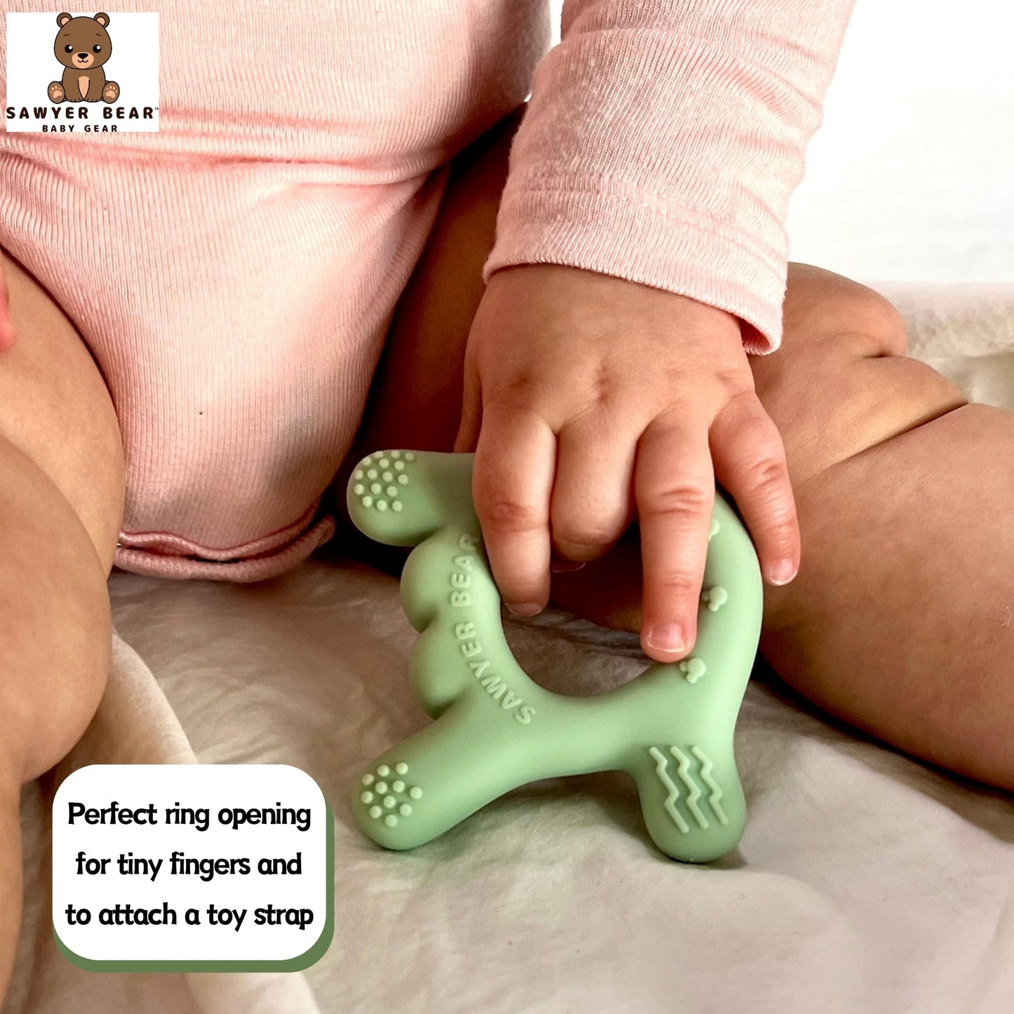 I Love You Silicone Hand Teether by Sawyer Bear Baby Gear, Teethers for Babies 3-6 Months, Soft Teething Toys 6-12 Months bpa Free, Massaging Teething Relief (Light Green)