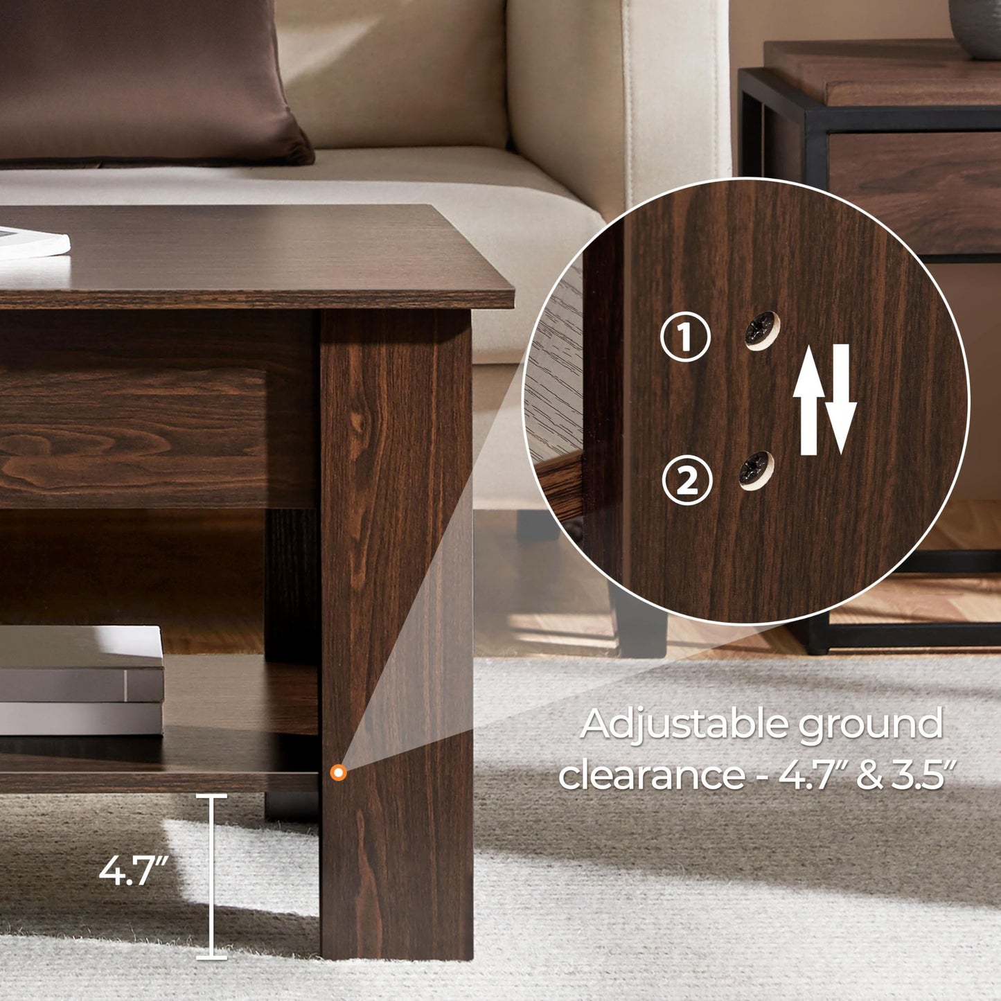 Yaheetech Lift Top Coffee Table with Hidden Compartment and Storage Shelf, Rising Tabletop Dining Table for Living Room Reception Room, 47.5in L, Espresso