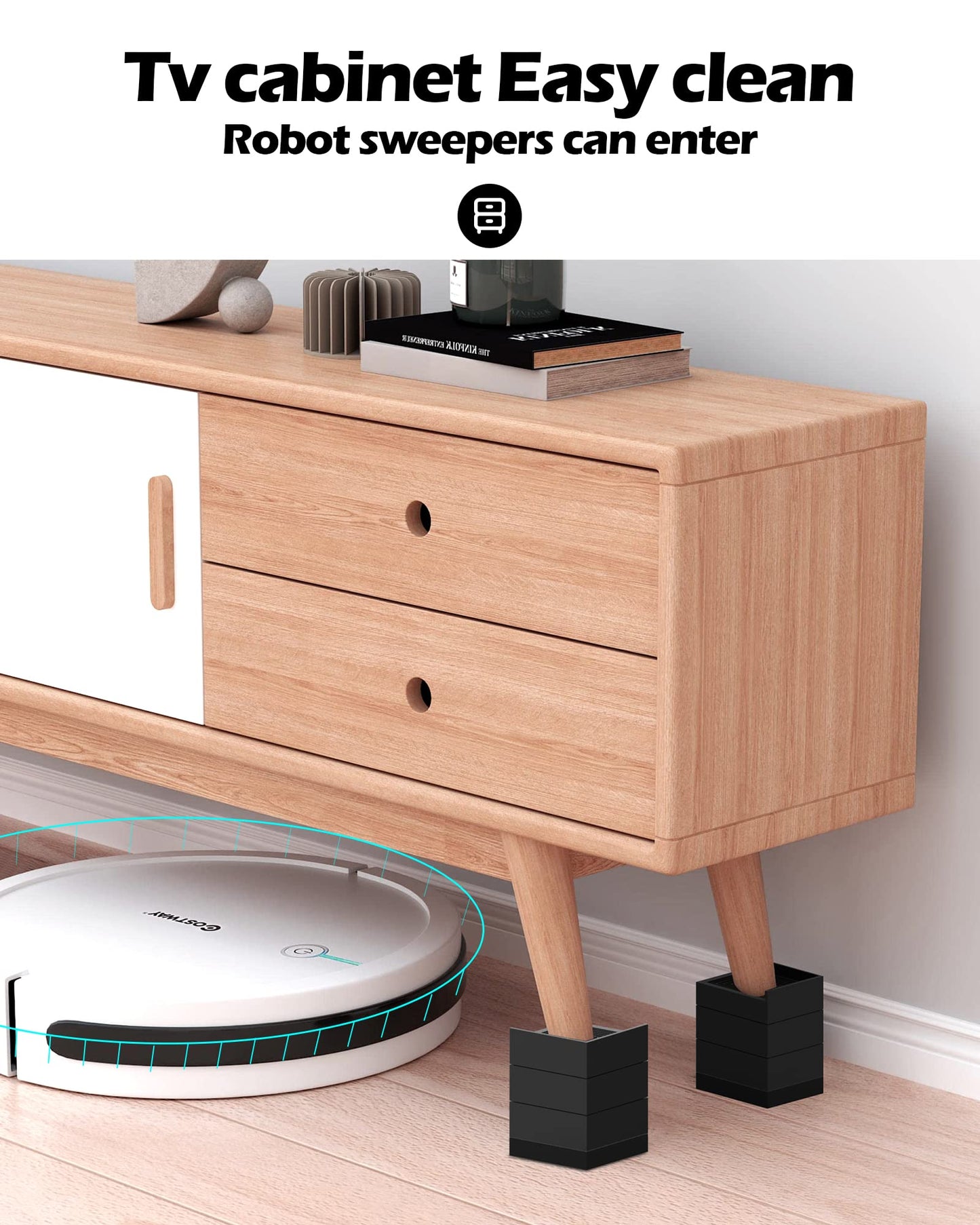 Furniture Risers, Tclouda Bed/Sofa/Desk/Table/Chair Leg/Fridge Lifts to 1.5, 3 and 4 in, Rectangle Adjustable Risers Blocks for Extenders, Heavy Duty Supports Up to 1300 Lbs, 4 in-Black-Rectangle