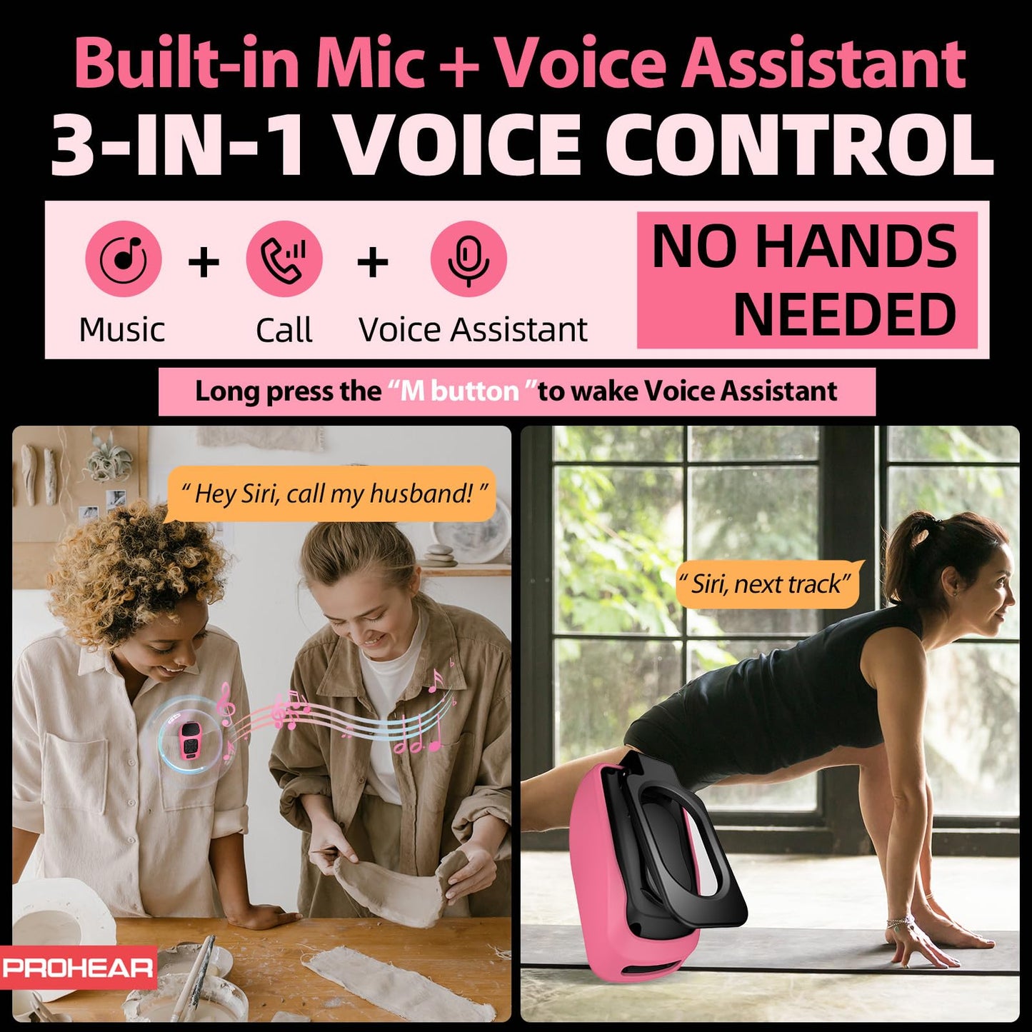 PROHEAR MC001 Wearable Bluetooth Speaker - 45g Portable Small Speaker with Magnetic Clip-On, IP66 Waterproof Certified, Built-in Mic, Voice Assistant for Hands Free Calls, Gifts for Women(Warm Pink)