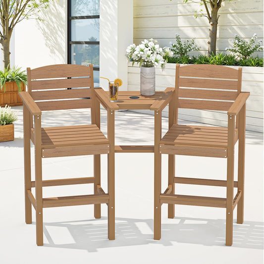 LuxaDomus Tall Adirondack Chairs Set of 2, Outdoor HDPS Adirondack Chair with Removable Tray, Balcony Chairs with Umbrella Hole, Weather Resistance Tall Patio Chairs for Deck Patio Pool Lawn, Teak