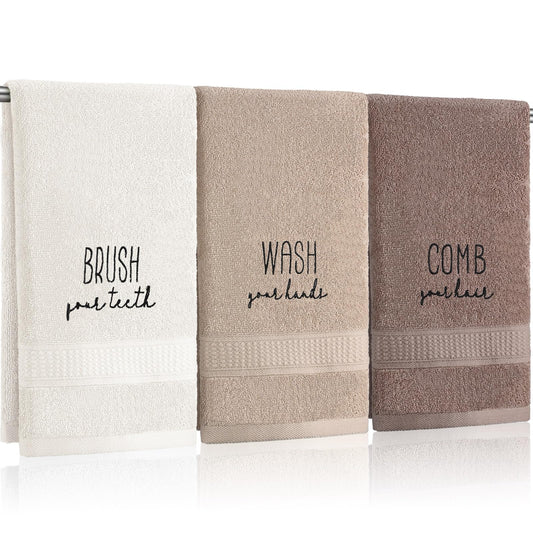 3 Pcs Farmhouse Decorative Hand Towels for Bathroom and Kitchen Rustic Embroidered 100% Cotton Hand Towels Decorative Set for Boho Bathroom Decor (Black,Home Sweet Home)