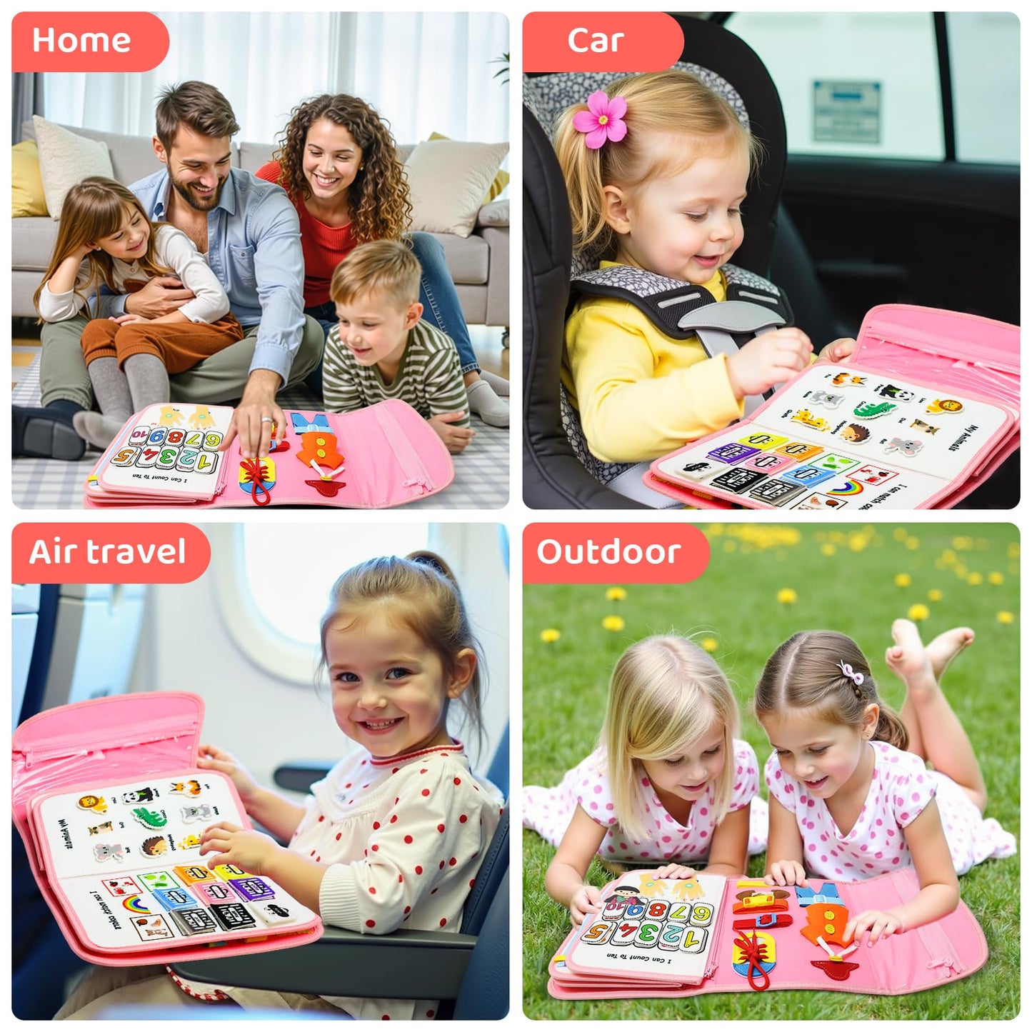 CHUAWANLY Busy Board Montessori Toys for Toddler,Busy Book - Sensory Preschool Learning Activities Educational Toys with Fine Motor Skills,Gift for Boys Girls,Travel Essentials for Plane Car (Pink)