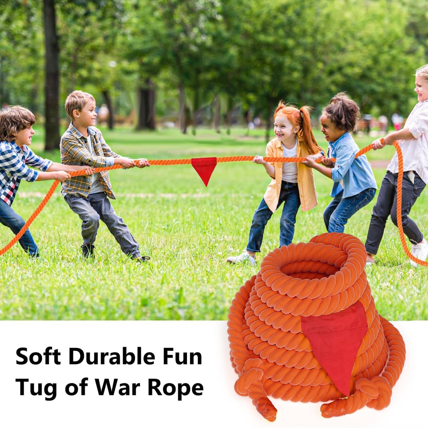 X XBEN Tug of War Rope with Flag for Kids 20FT, Teens and Adults, Soft Cotton Rope Games for Team Building Activities, Family Reunion, Birthday Party
