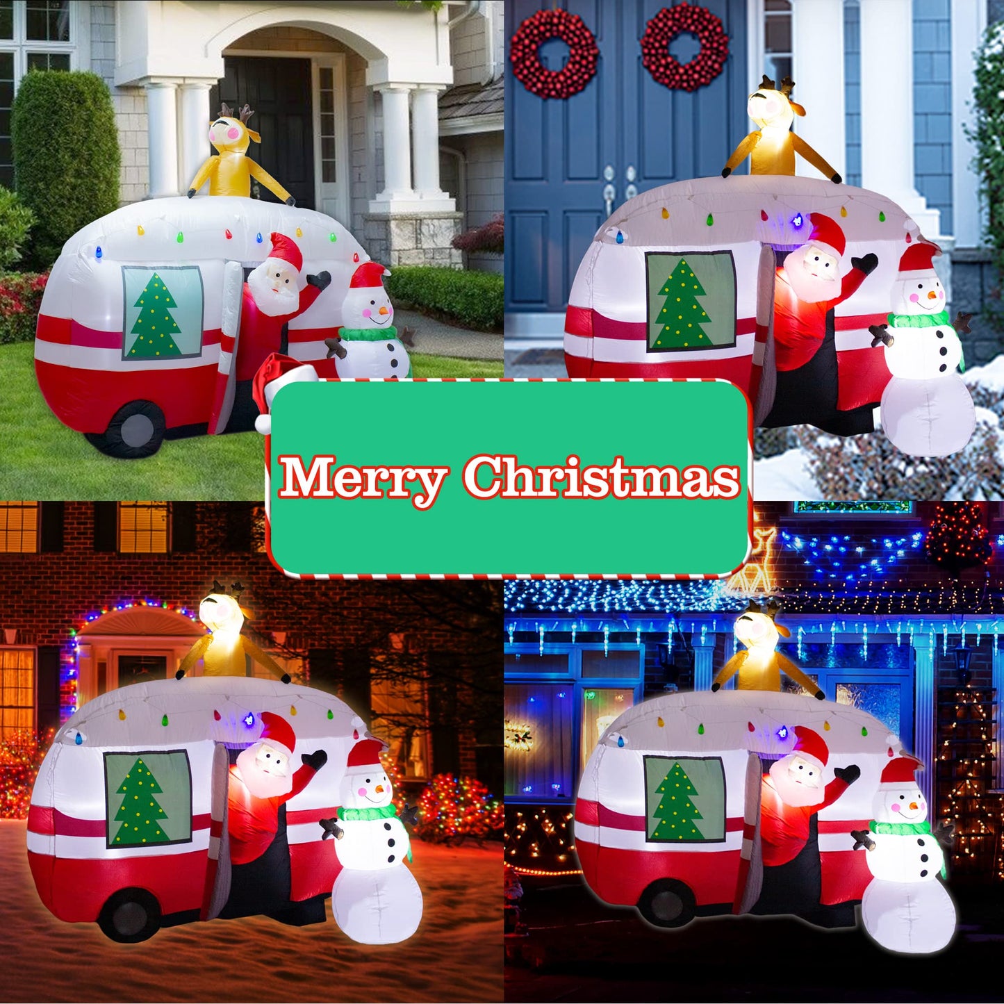 luxfcup 8FT Christmas Inflatable Santa Snowman Camper Inflatables Decoration with LED Lights Outdoor Yard to Blow Up Christmas Car Easter Decorations