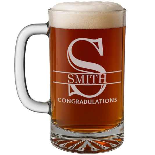 Personalized Fathers Day Etched Glass Beer Mug for Gifting (16oz) – Customizable Dad Monogram and Text Glass Mugs - Custom Father Tankard Style Mugs - Novelty Beer Gifts for Men Halpert
