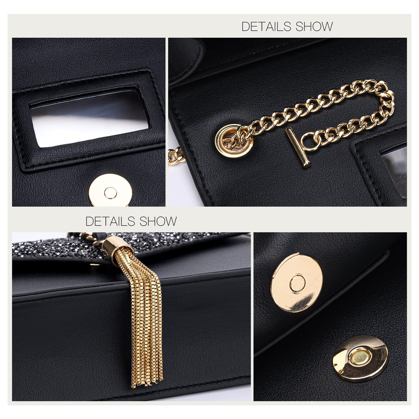 GM LIKKIE Crossbody Clutch Purse for Women, Glitter Evening Bag, Sequin Tassel Wedding Handbag for Party (Black2)