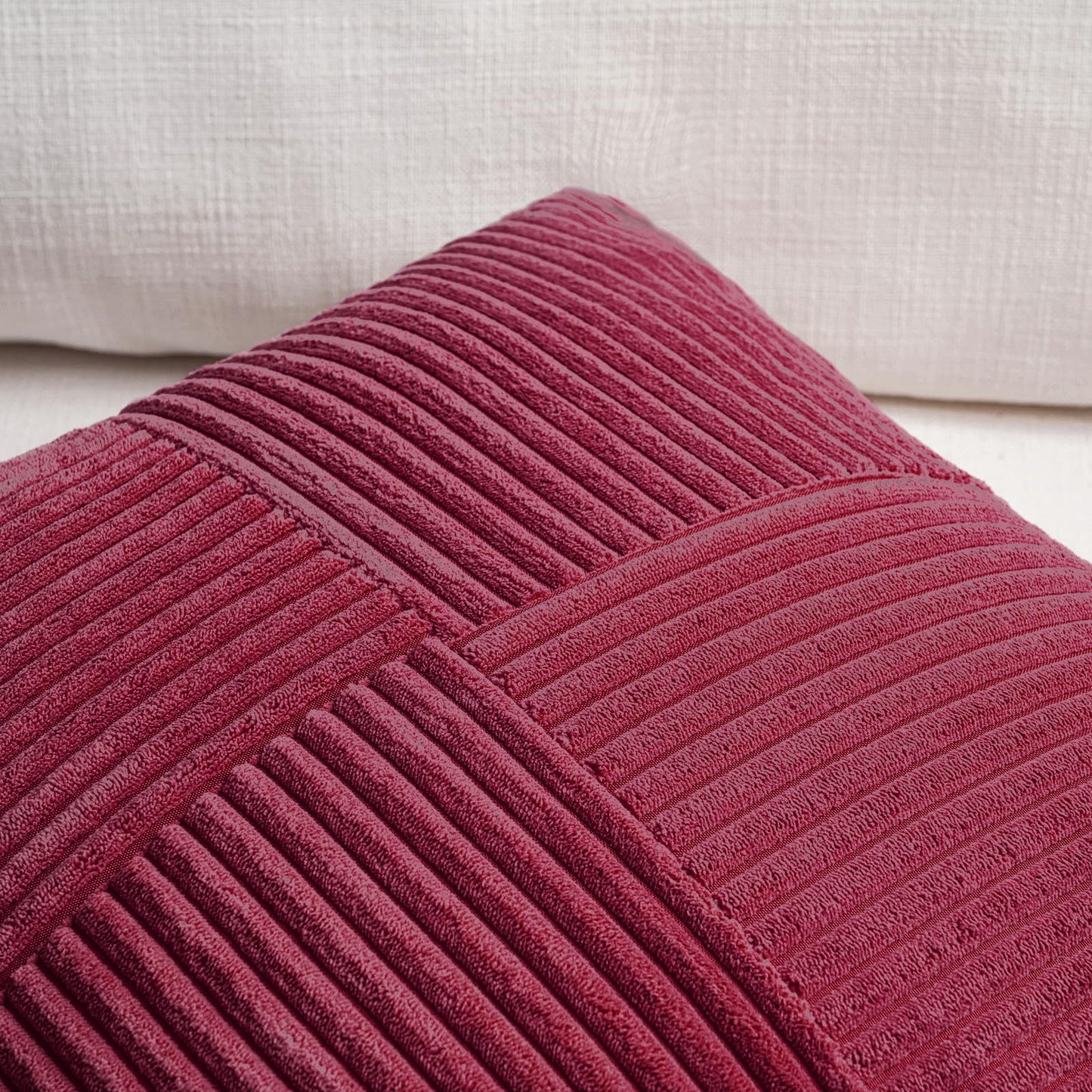 Fancy Homi 2 Packs Burgundy Lumbar Decorative Throw Pillow Covers 12x20 Inch for Living Room Couch Bed, Farmhouse Boho Home Decor, Soft Striped Corduroy Rectangle Accent Cushion Case 30x50 cm