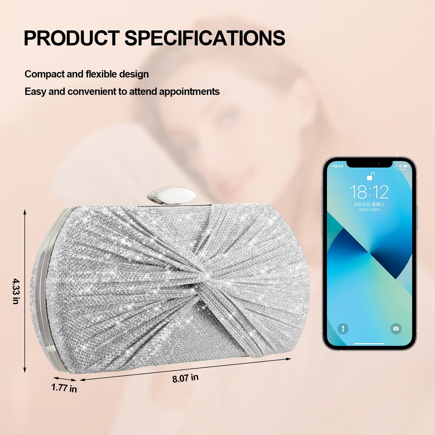 Suhatjia Clutch Purses for Women Wedding Evening Glitter Sparkly Handbags Party Purses for Women with Detachable Chain