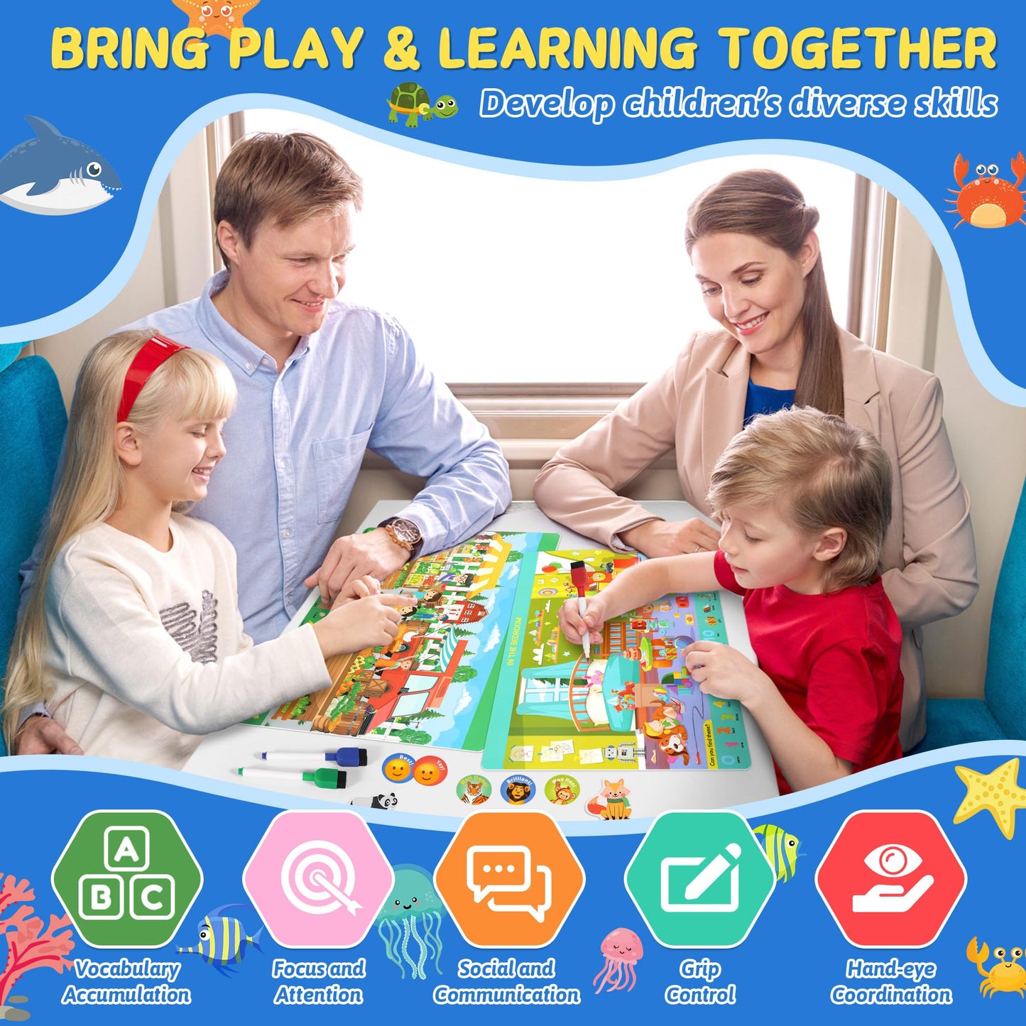 Search and Find Books for Kids Ages 3,4,5,6, Preschool Learning Activities, Educational Reusable Mats for Toddlers, Travel Game Toys for Road Trip Train, Art & Crafts, Birthday Gifts for Girl and Boy