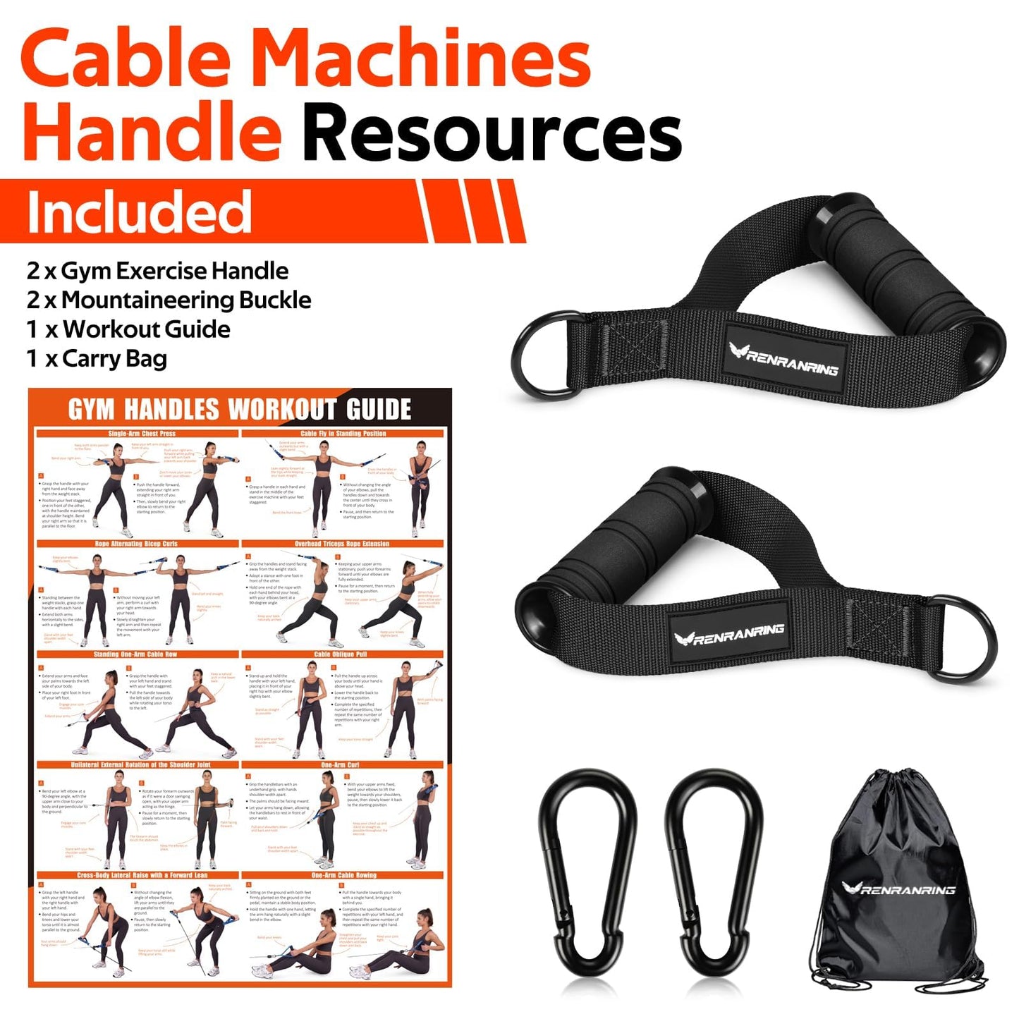 RENRANRING Gym Exercise Handles, Replacement Handle Attachments for Cable Machine Pulleys, Resistance Band and Strength Trainer, Pull Down Workout Accessories, Home Gym Add On Equipment